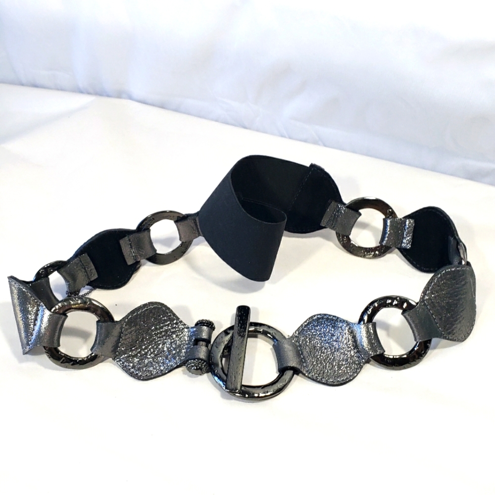 LeatherRock hammered pewter and leather belt.
